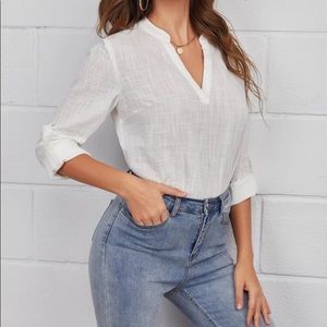 Boho notch neck roll sleeve top